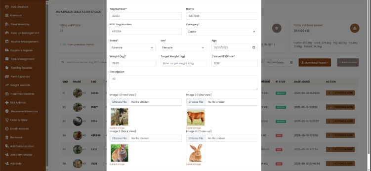 Edit livestock details